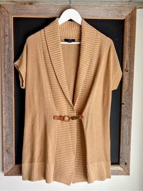 Chaps Beige Short Sleeve Buckle Cardigan Vest size Large